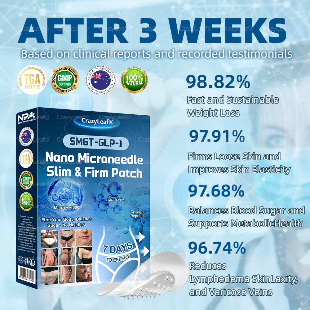 "Made & Shipped from Australia | Clinically Proven:CrazyLeaf® SMGT-GLP-1 Nano Microneedle Patch with Collagen & Matrixyl 3000 | Obesity,Cardiovascular Diseas, Diabetes, Sleep Apnea, Joint Problems and More"