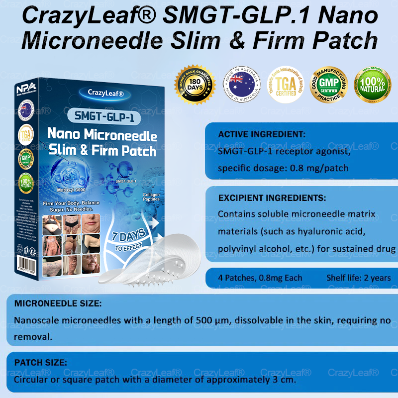 "Made & Shipped from Australia | Clinically Proven:CrazyLeaf® SMGT-GLP-1 Nano Microneedle Patch with Collagen & Matrixyl 3000 | Obesity,Cardiovascular Diseas, Diabetes, Sleep Apnea, Joint Problems and More"