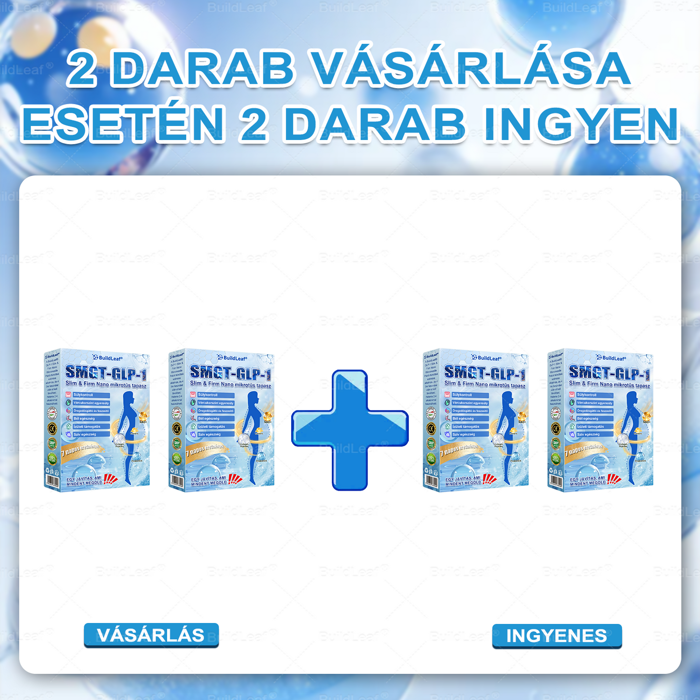 FDA Store | 𝐵uil𝗱𝐿ea𝐟® GLP-1 Slim & Firm Nano Microneedle Patch kollagénnel, kurkumával és Matrixyl 3000-rel | Elhízás, szív- és érrendszeri betegségek, cukorbetegség, alvási apnoe, ízületi problémák és egyéb állapotok kezelésére