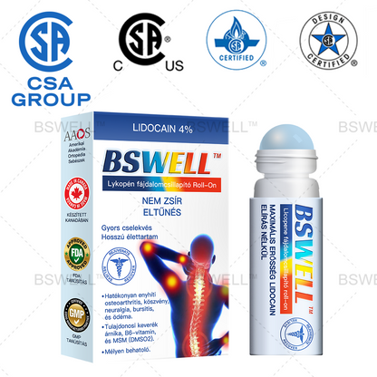 Lidocain Fájdalomcsillapító Roll-On Gélt(csökkenti az ízületi duzzanatot, fájdalmat, merevséget, bőrpírt, melegséget, fájdalmat és ízületi fáradtságot ), 4% Lidocain, Glükozamin, MSM, Arnica, Chondroitin, K2-vitamin