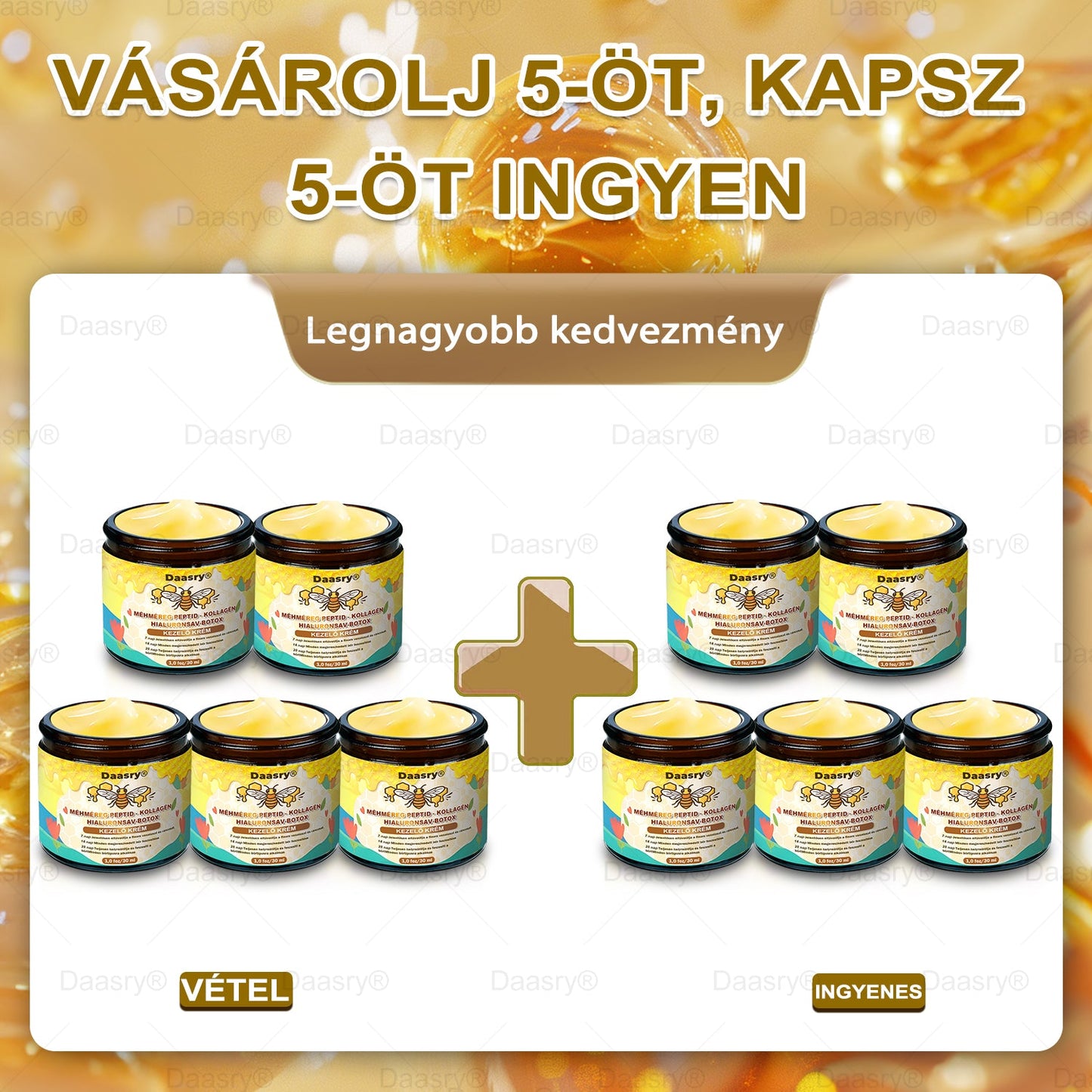 Daasry® Méhméreg Kezelő Krém, méhméreg peptidekkel, botulinum toxinnal, hialuronsavval és kollagénnel💧. Hatékonyan küzd a ráncok, finom vonalak, megereszkedés, terhességi csíkok és sötét foltok ellen — feszesítés, emelés és kiemelkedő eredmények!
