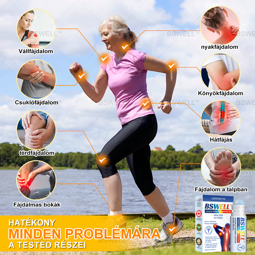 Lidocain Fájdalomcsillapító Roll-On Gélt(csökkenti az ízületi duzzanatot, fájdalmat, merevséget, bőrpírt, melegséget, fájdalmat és ízületi fáradtságot ), 4% Lidocain, Glükozamin, MSM, Arnica, Chondroitin, K2-vitamin